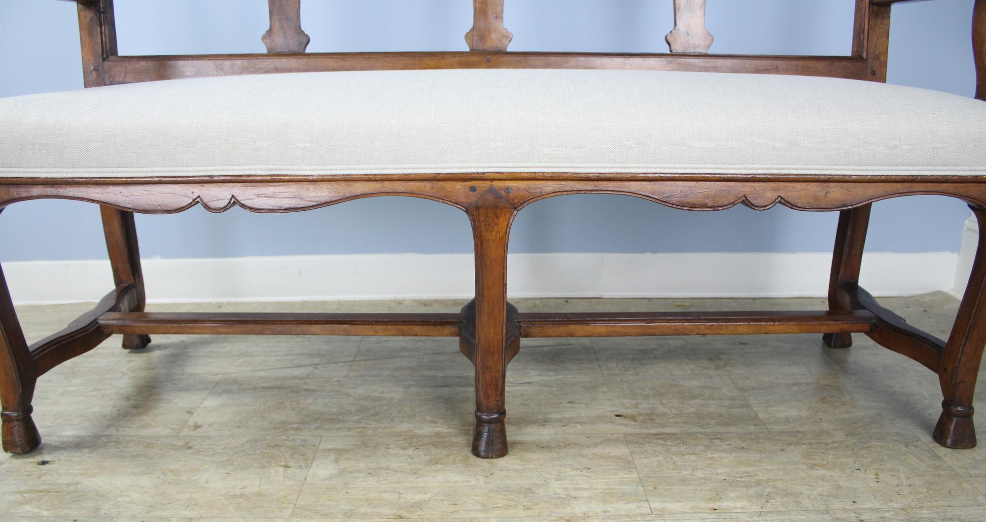 Fancifully Carved Walnut Bench with Hoof Feet For Sale 1