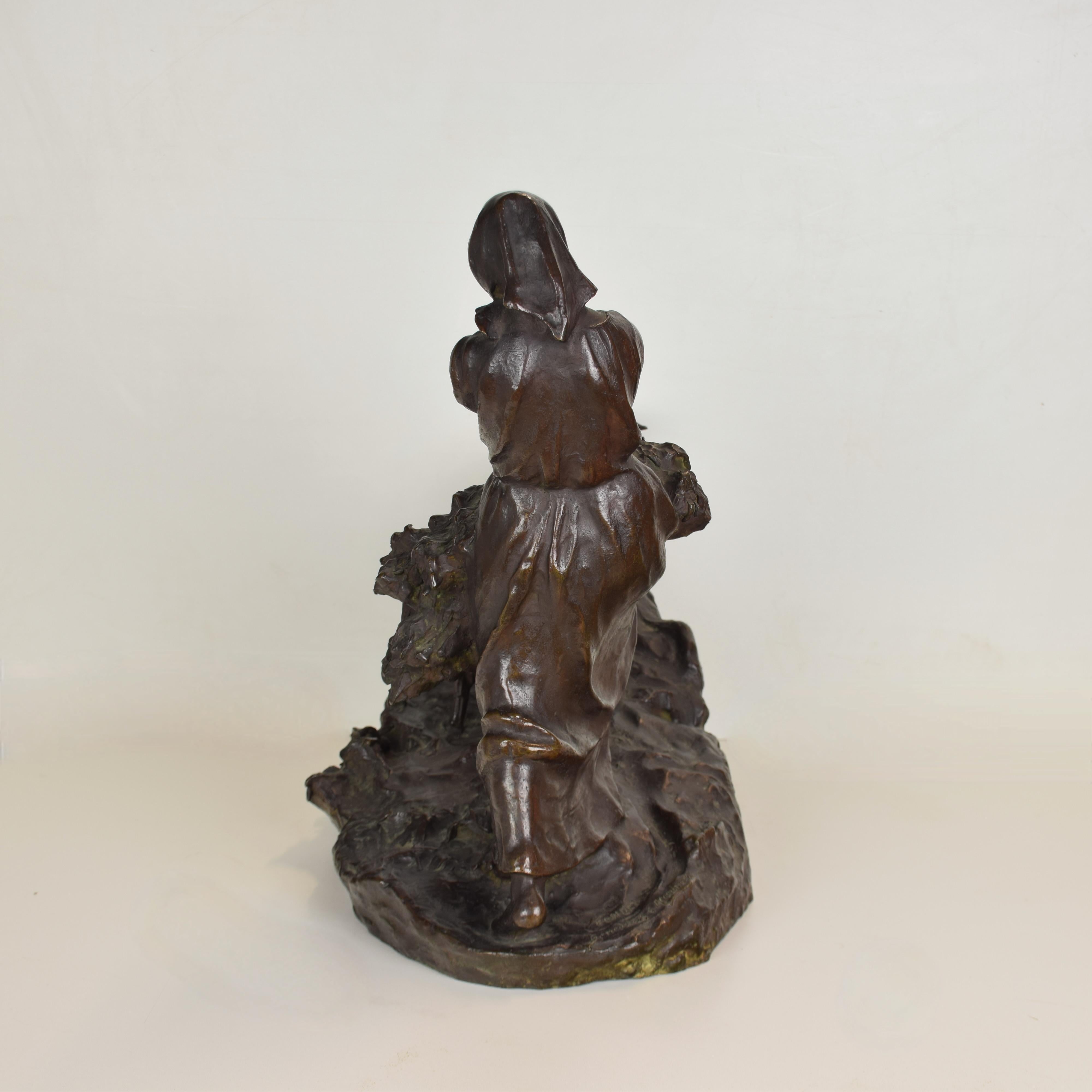Bronze Maiden with Goat by Odo Franceschi (1879-1958) bronze, Florence, Italy For Sale