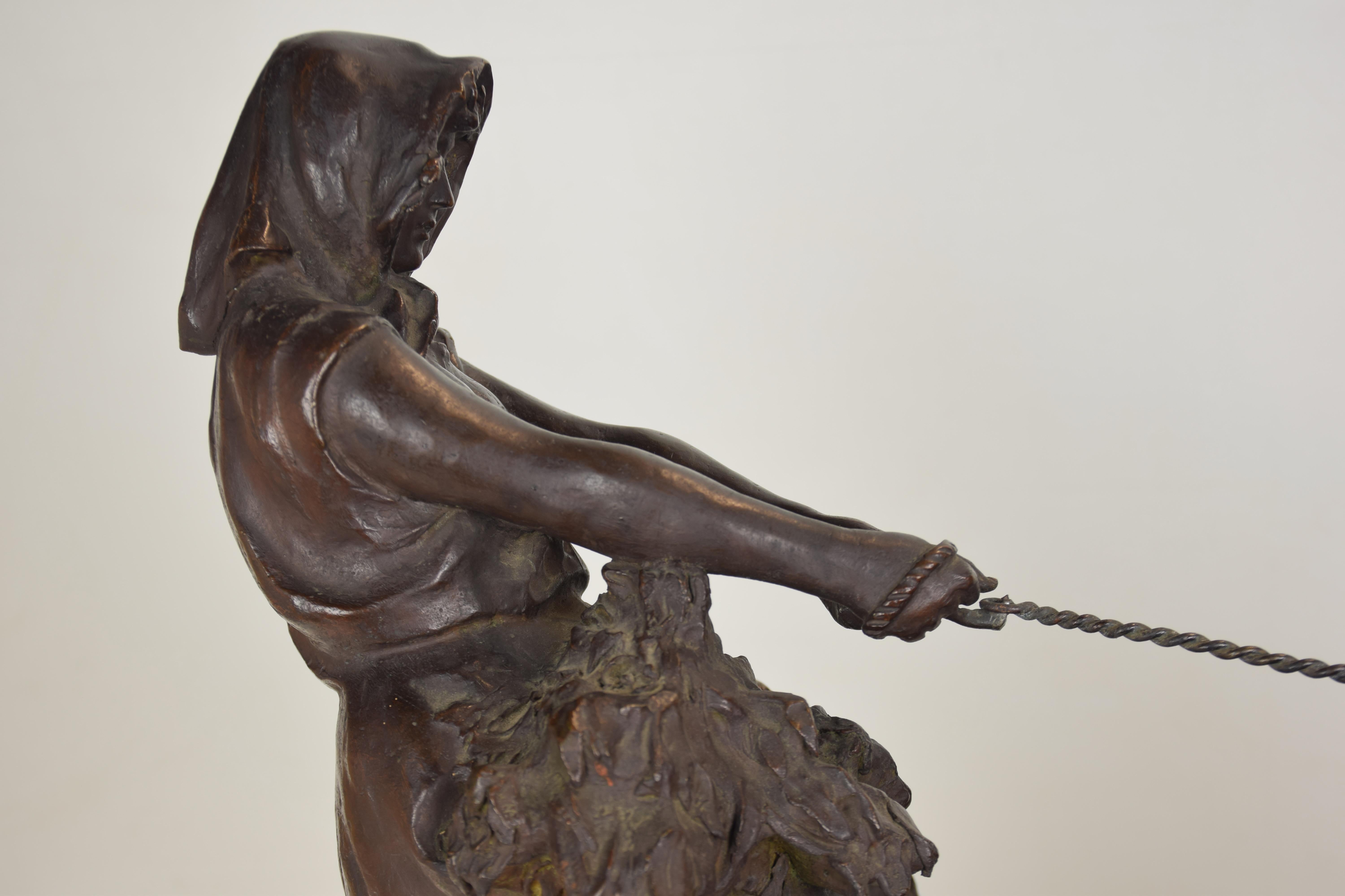 Maiden with Goat by Odo Franceschi (1879-1958) bronze, Florence, Italy For Sale 3
