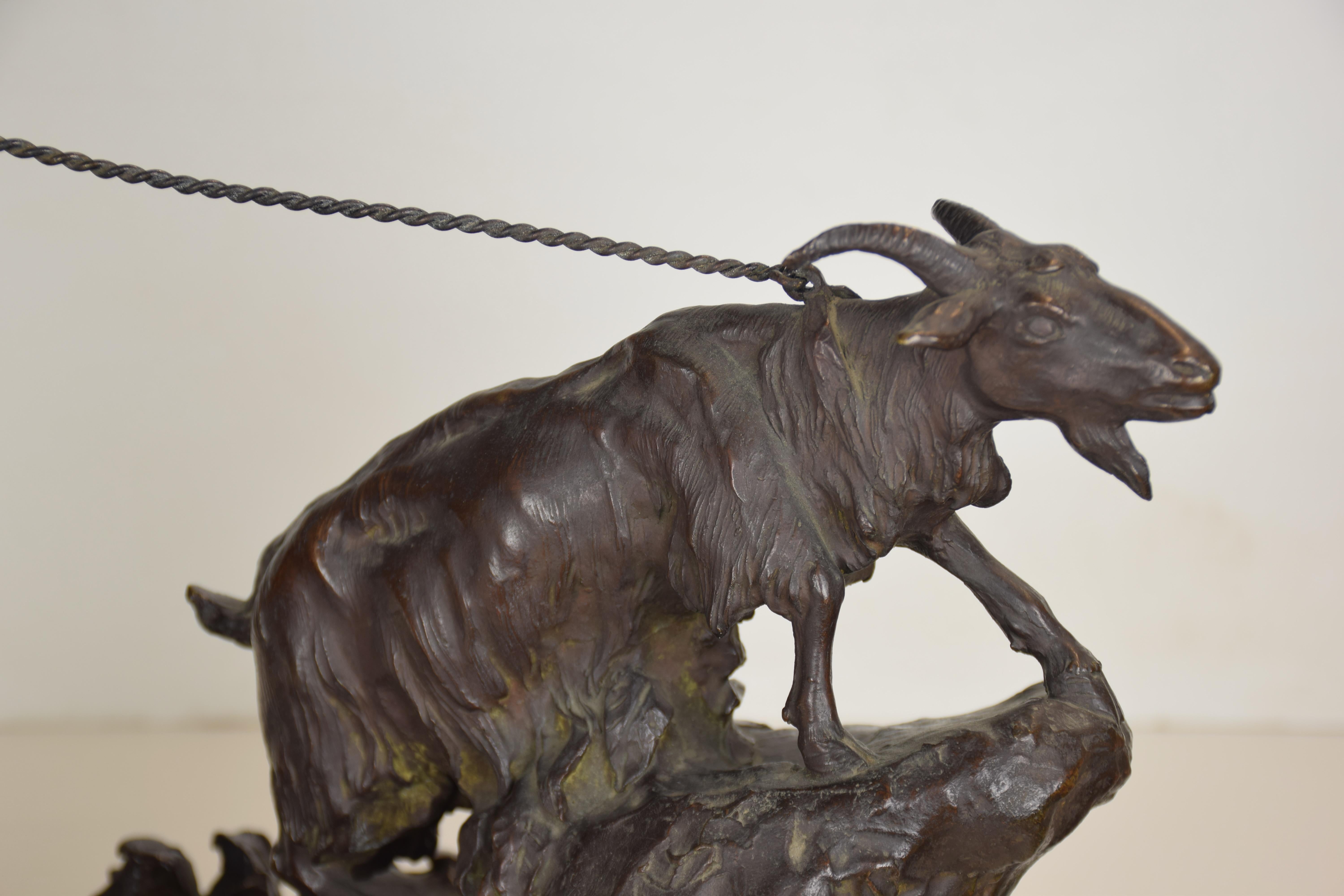 Maiden with Goat by Odo Franceschi (1879-1958) bronze, Florence, Italy For Sale 4