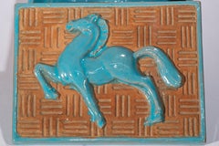 Fanciullacci Majolica Ceramic Dresser Box with Lid Horse Relief Italy 1950s-1960