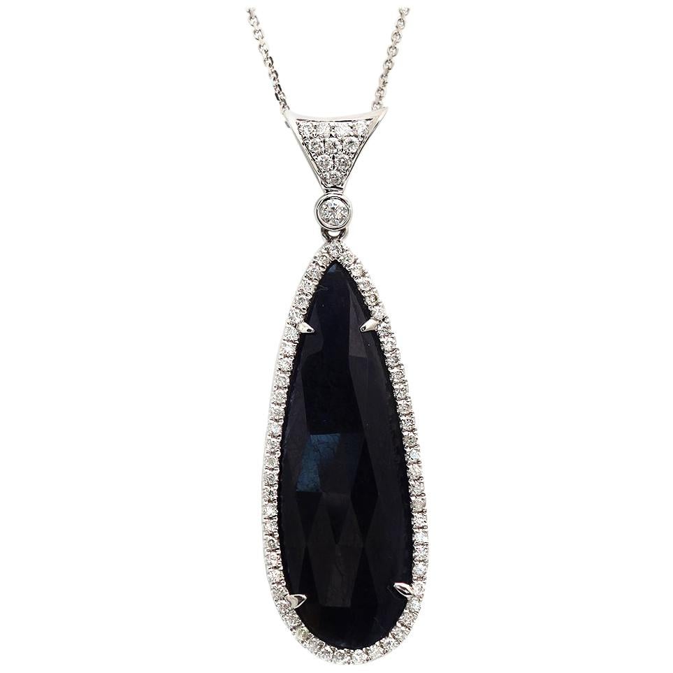 Fancy 0.52 Carat Diamonds 17.57 Carat Rose Cut Blue Sapphire Necklace For Sale