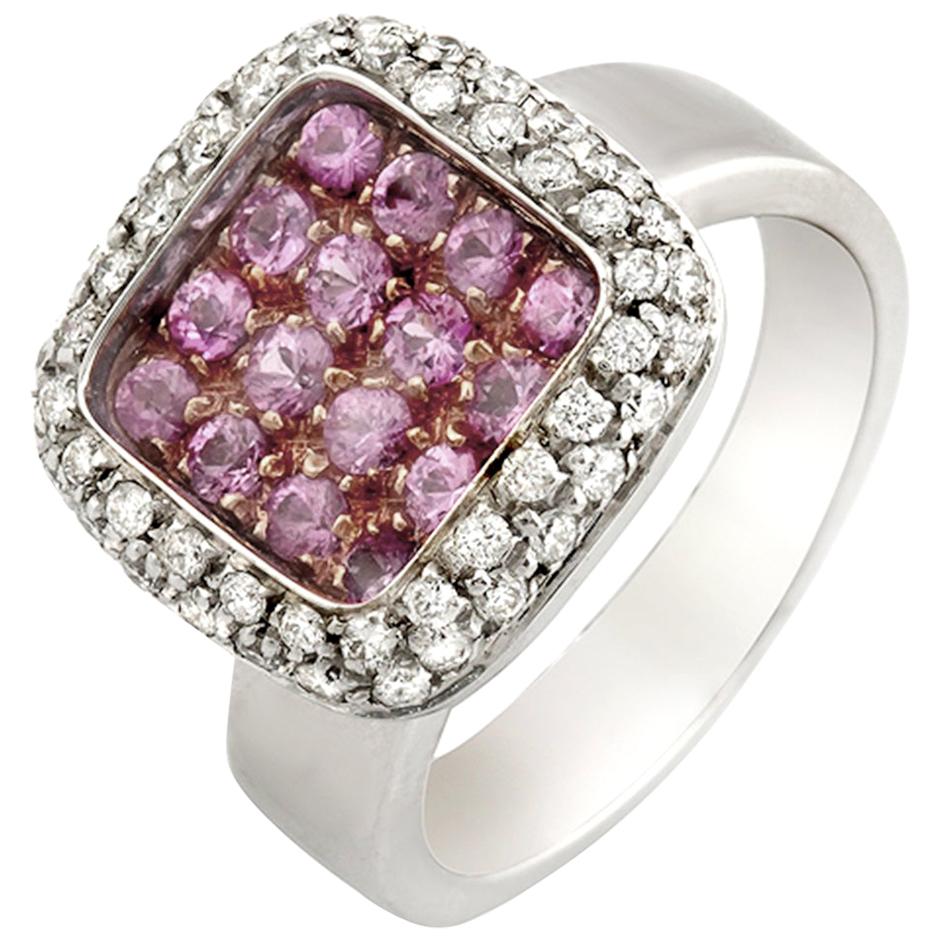 Fancy 0.90 Carat Pink Sapphire and 0.84 Carat Diamonds 18 Karat Gold Band Ring For Sale