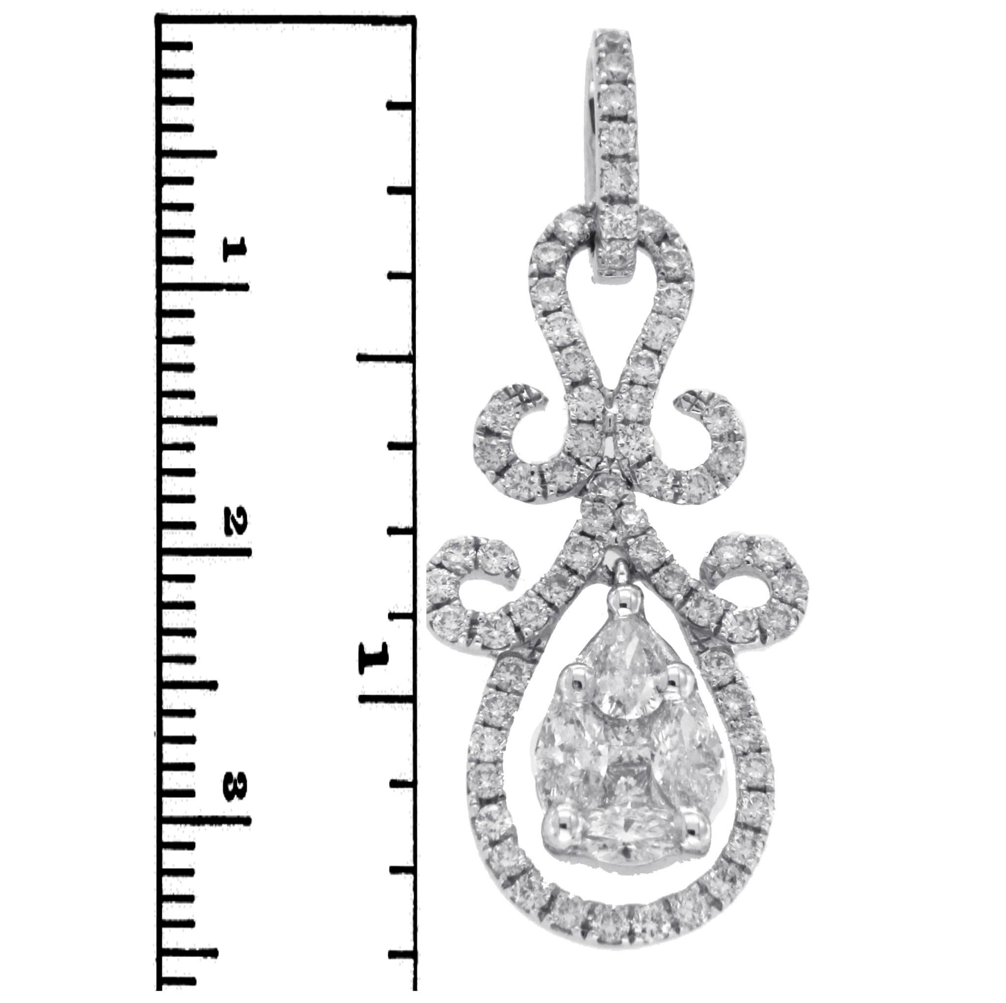 DESCRIPTION
Type: Pendant
Height: 31 mm
Width: 10 mm
Metal: White Gold
Metal Purity: 18K 
Hallmarks: 750
Total Weight: 2.44 Gram
Condition: New 
Stone Type: 0.96CT H SI Diamonds