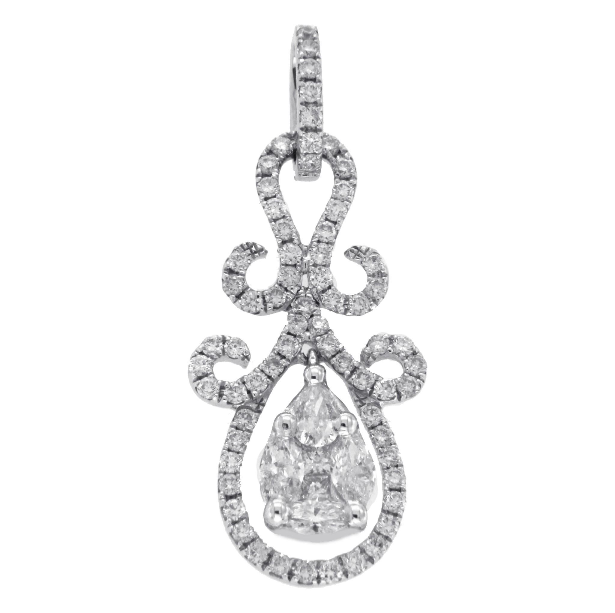 Fancy 0.96 Carat Diamonds 18 Karat White Gold Drop Pendant Charm