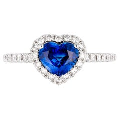 Bague saphir bleu du Cachemire et diamant en forme de cœur de 1,203ct