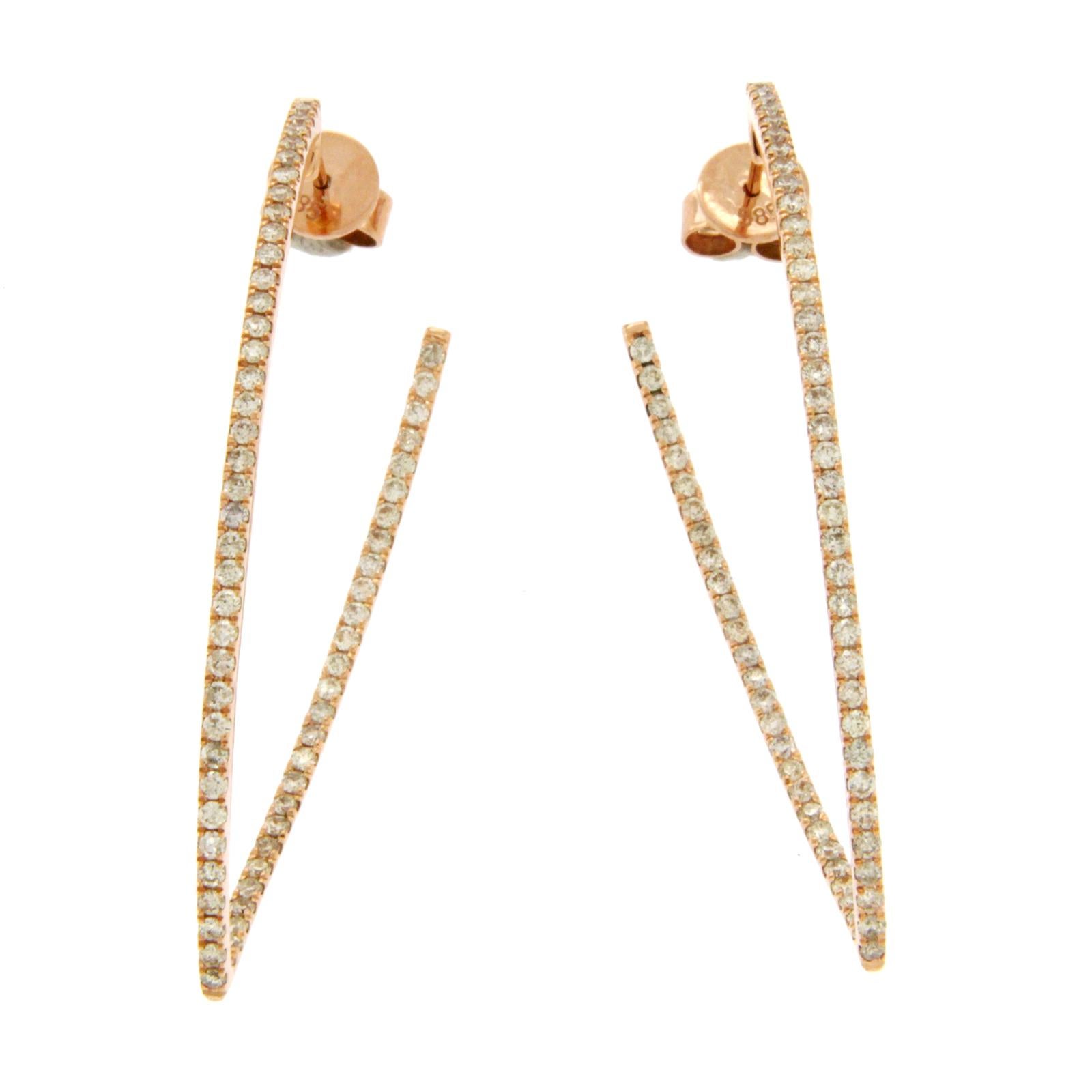 Women's Fancy 14 Karat Rose Gold 1.26 Carat Diamonds Hoop Earrings For Sale