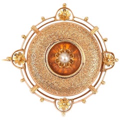 Fancy 14 Karat Rose Gold Pearl Target Brooch in Original German Box