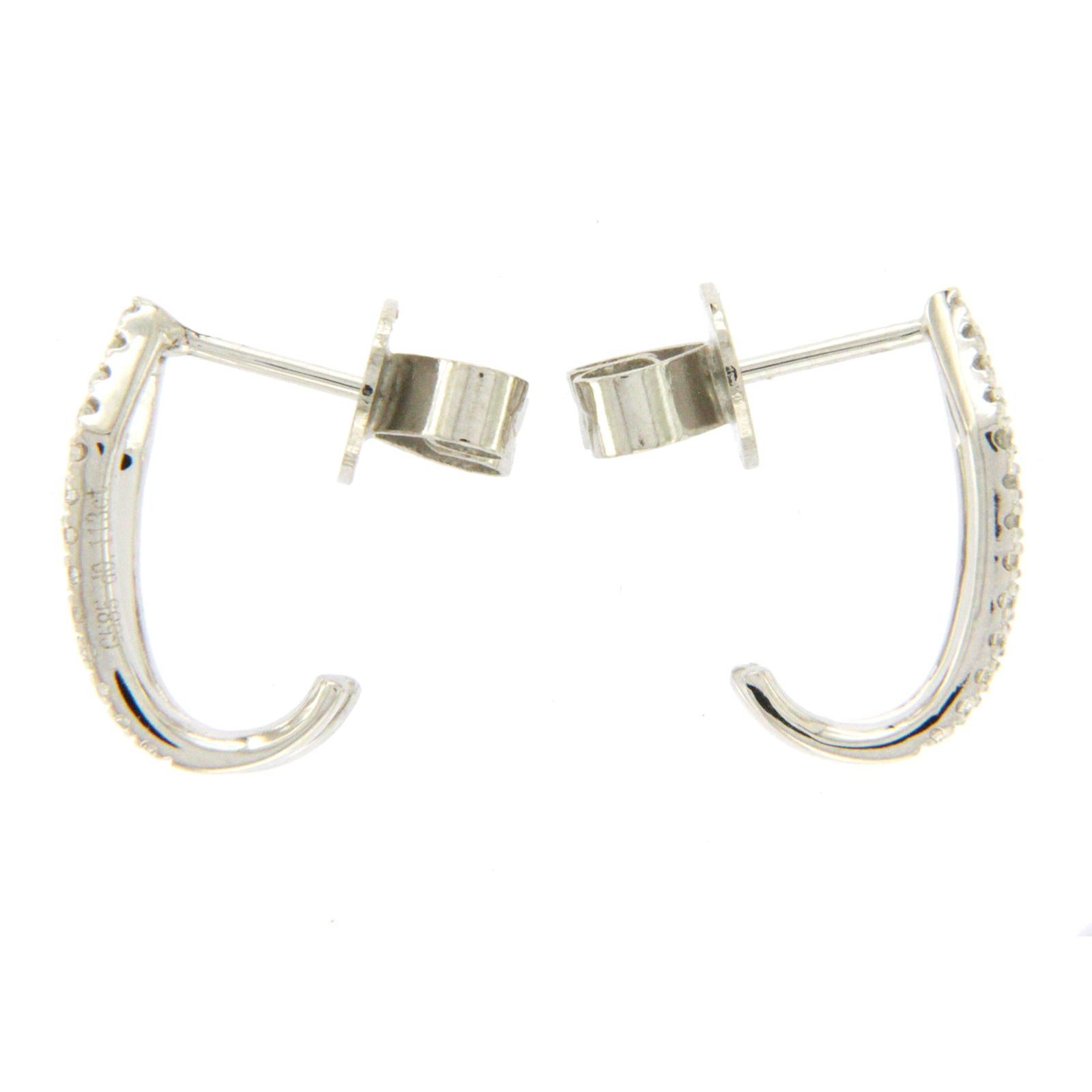 Women's Fancy 14 Karat White Gold 0.22 Diamonds Hoop Earrings For Sale