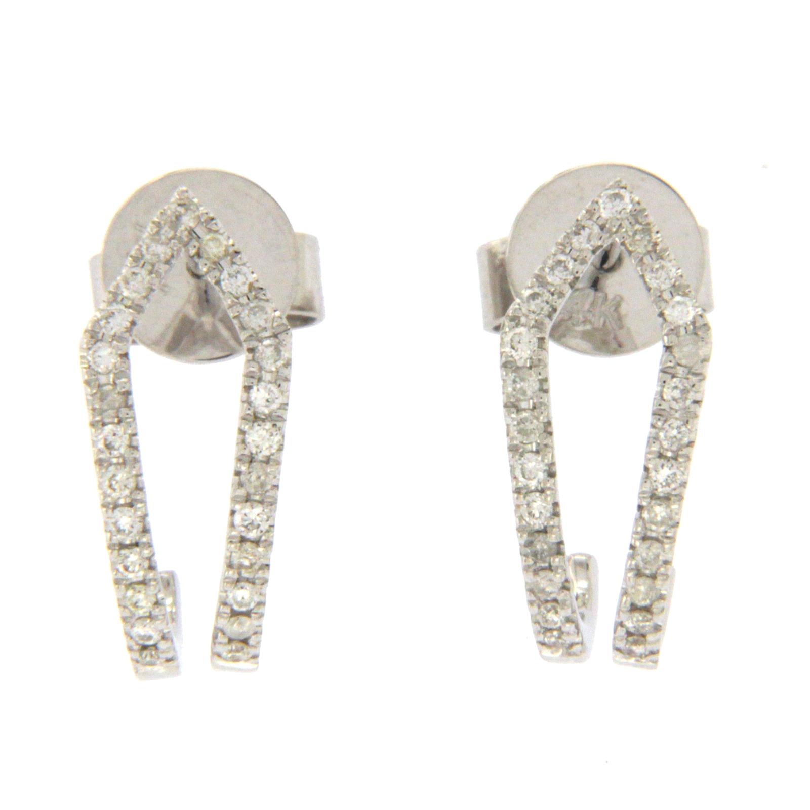 Fancy 14 Karat White Gold 0.22 Diamonds Hoop Earrings