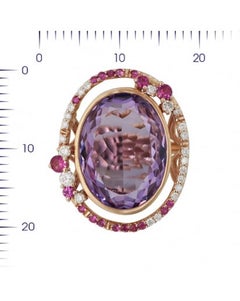 Fancy 14.5ct Purple Amethyst White Diamond Pink Sapphire 18 Karat Rose Gold Ring