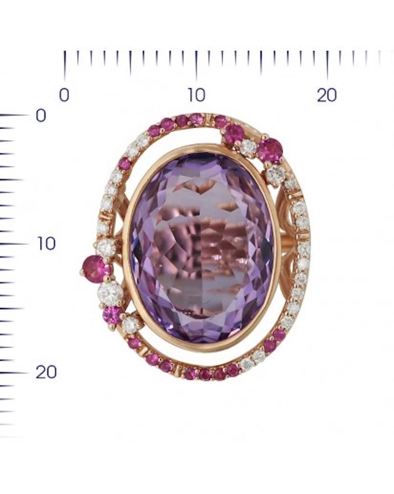 Ring 18K (Matching Earrings Available)
Diamond1-Round 57-0,08-4/6A
Diamond4-Round 57-0,1-4/6A
Diamond 17-Round 57-0,19-4/6A
Amethyst 1-14,5 2/1A
Pink Sapphire 4-Round-0,33 2/3A
Pink Sapphire 15 Round
Weight 7,66 gram
Size 17

NATKINA embraces the