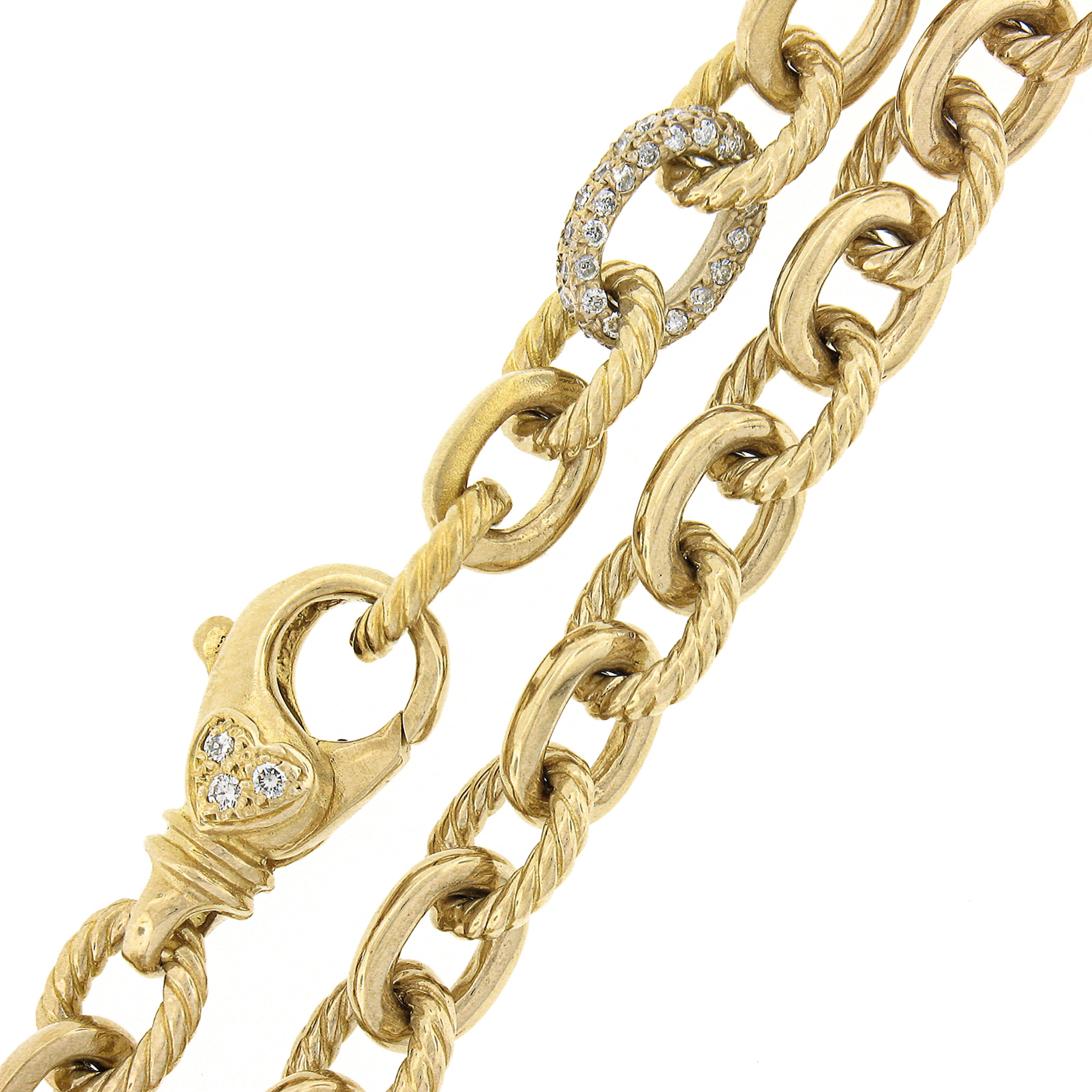 Halskette mit Perlen und Diamanten, 14 Karat Gold Kabel und polierten Gliedern im Angebot 1