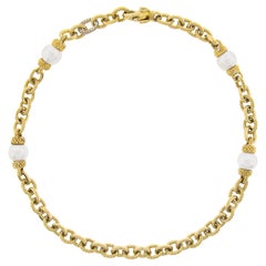 Fancy 14K Gold Cable & Polished Link W/ Pearl & Diamond Chain Necklace