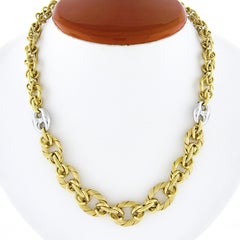 Fancy 14K Gold 17" Alternating Polished Matte Oval & Mariner Link Chain Necklace