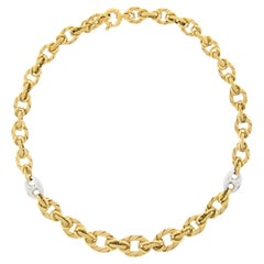 Fancy 14K Gold 17" Alternating Polished Matte Oval & Mariner Link Chain Necklace