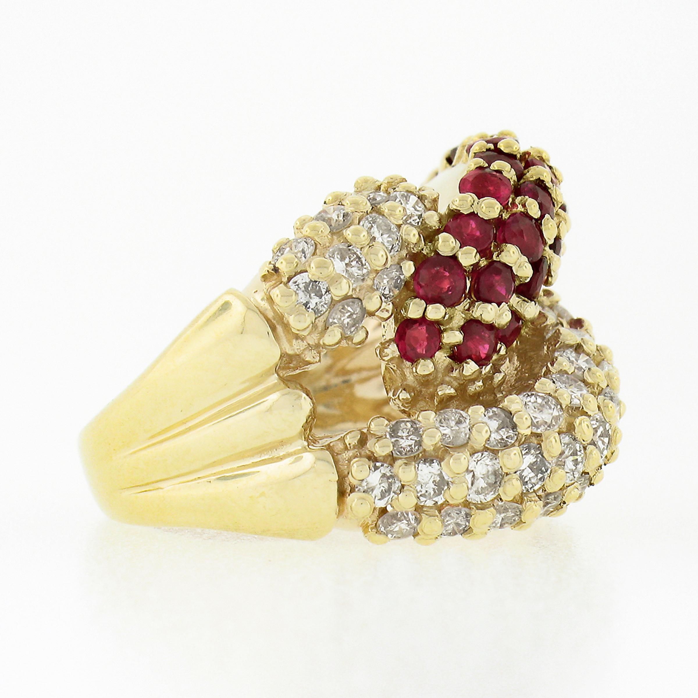 Fancy 14k Gold 2,65ct Runde Diamant Rubin Puffed Interlocking Loop Wide Band Ring Damen im Angebot