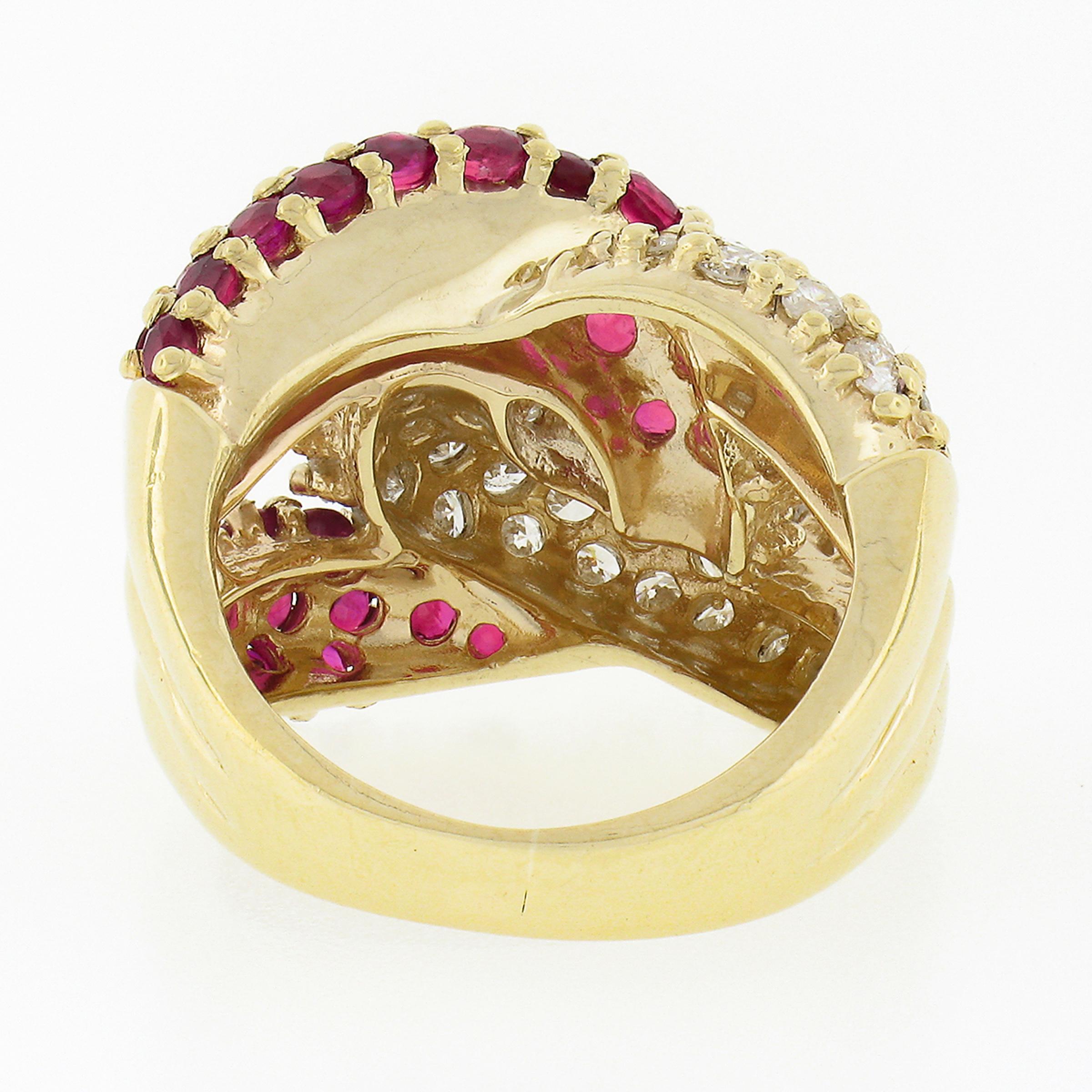 Fancy 14k Gold 2,65ct Runde Diamant Rubin Puffed Interlocking Loop Wide Band Ring im Angebot 2