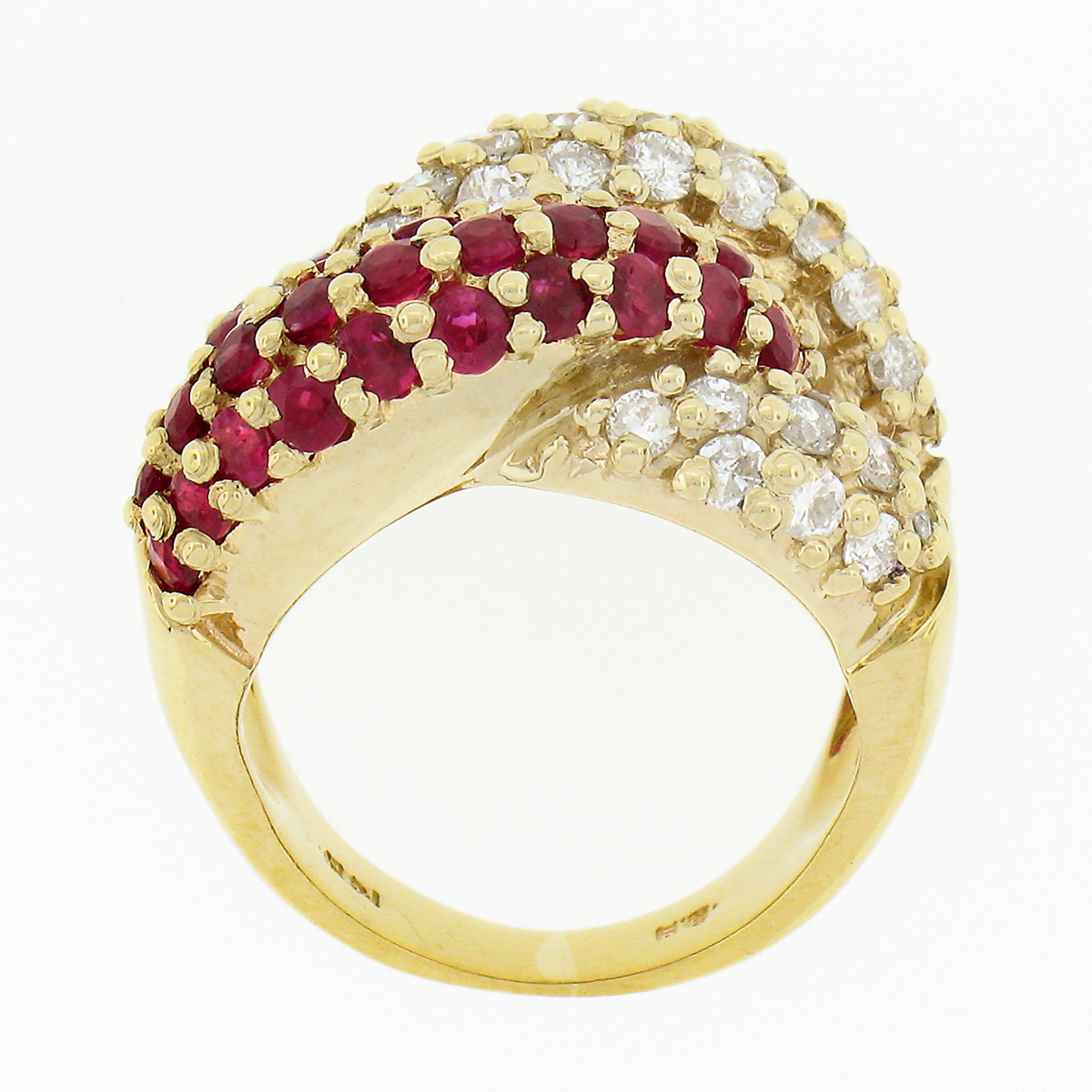 Fancy 14k Gold 2.65ct Round Diamond Ruby Puffed Interlocking Loop Wide Band Ring For Sale 3