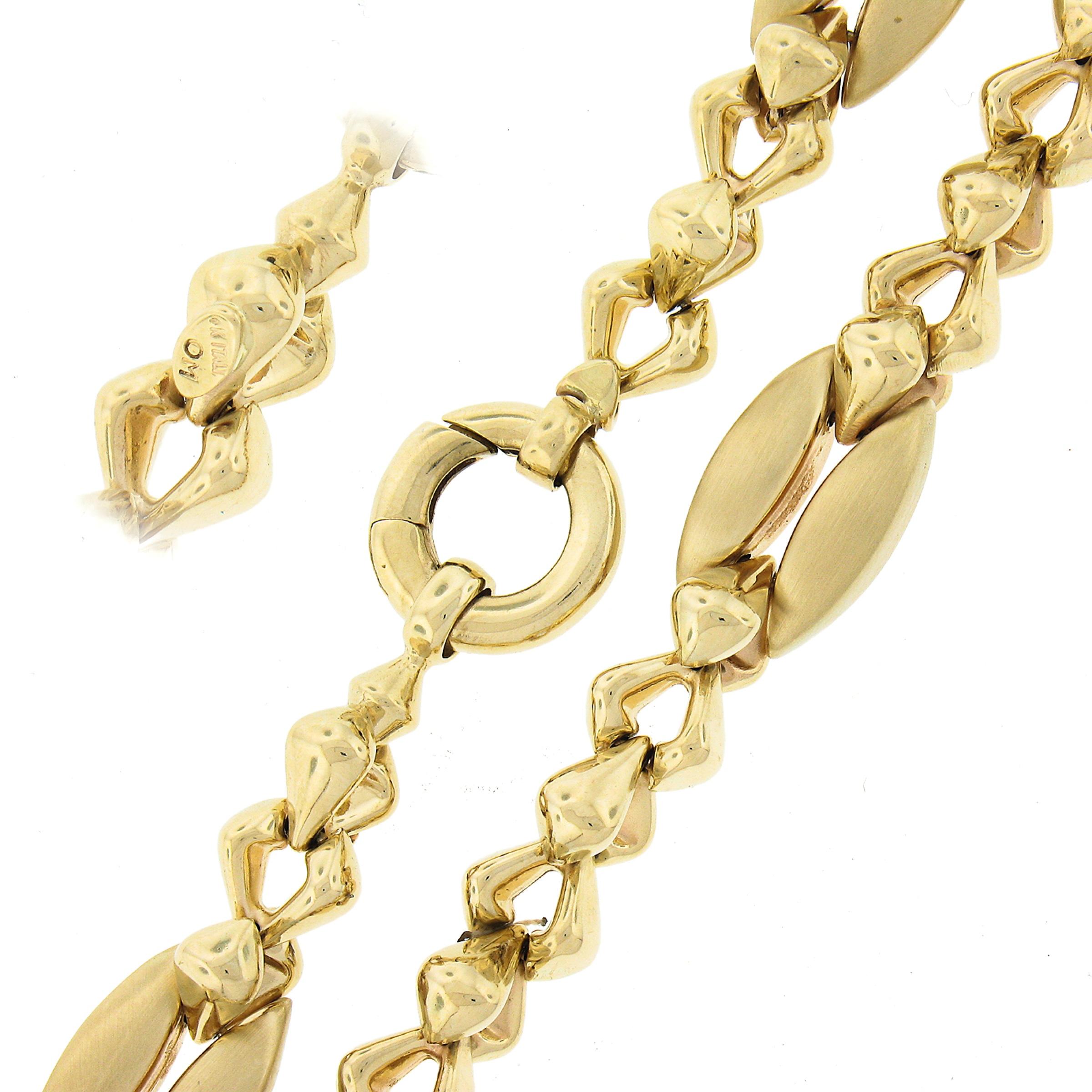 Fancy 14K Gold Long Alternating Polished & Brushed Sections Link Chain Necklace For Sale 2
