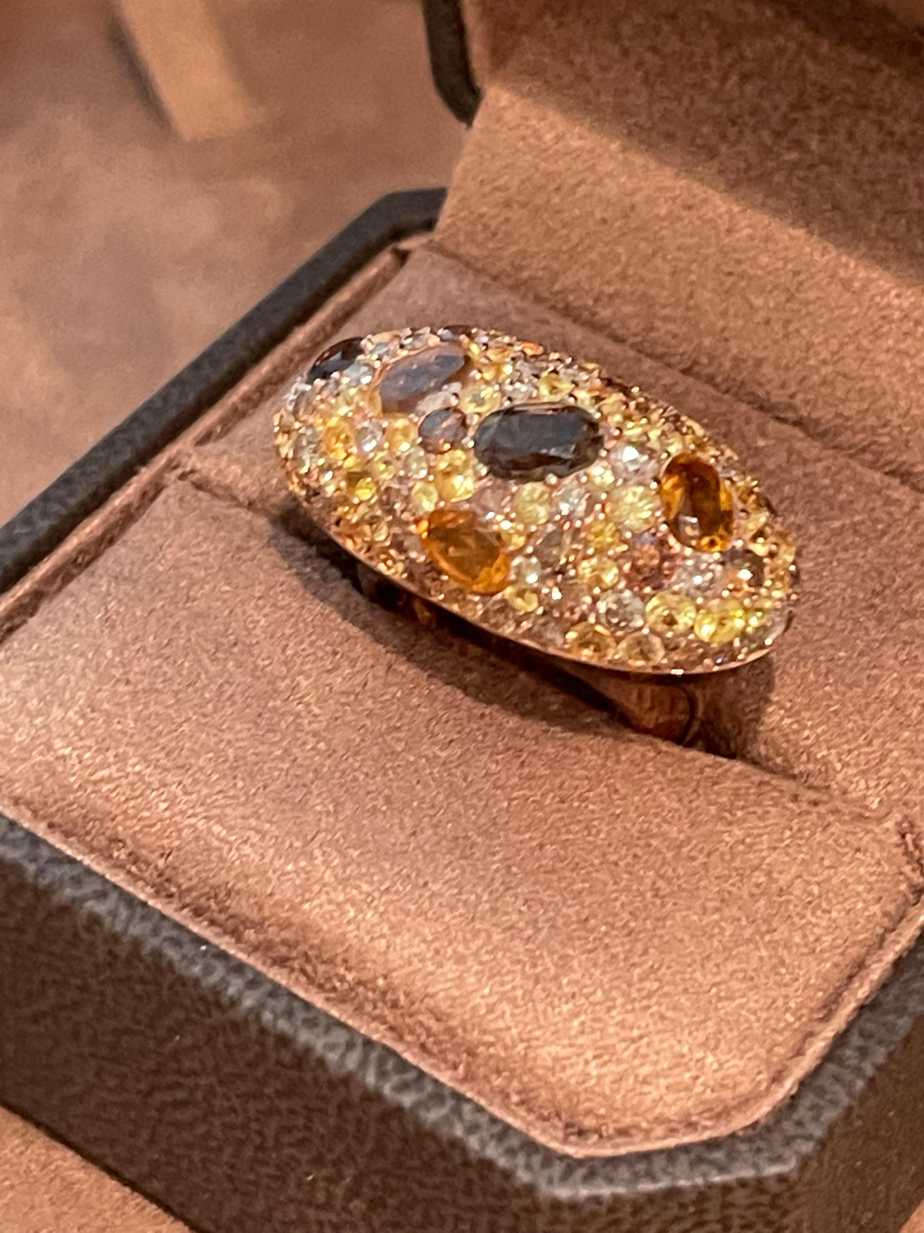 Fancy 18 K rose Gold Statement Ring Diamonds Citrine Smoky Quarz yellow Sapphire In New Condition In Zurich, Zollstrasse