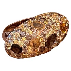 Fancy 18 K rose Gold Statement Ring Diamonds Citrine Smoky Quarz yellow Sapphire