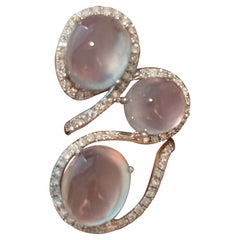 Fancy 18 K white Gold Ring with Prehnite Cabochons and Diamonds