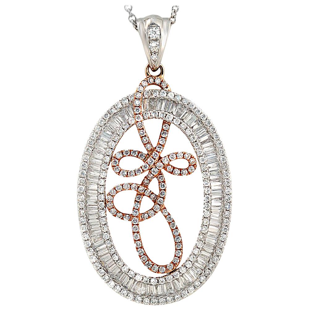 Fancy 18 Karat Gold 1.94 Carat Diamond Art Pendant 14 Karat Gold Chain Necklace For Sale