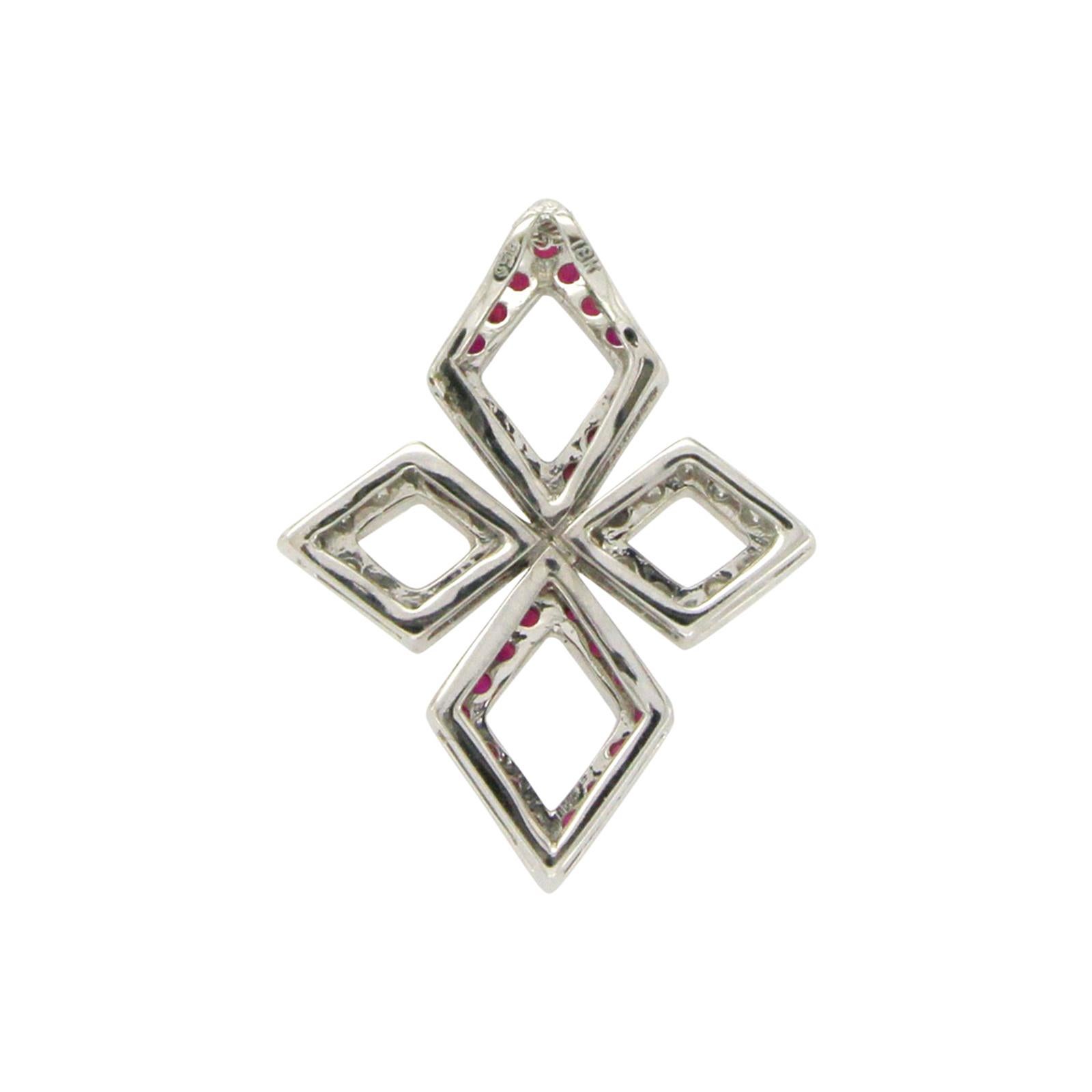 Type: Pendant
Height: 29 mm
Weight: 22 mm
Metal: White Gold
Metal Purity: 18KStone Type:SI1-VS G-H 0.60 CT Diamond and 1.20 Ruby
Hallmarks: 750
Total Weight: 4.1 Grams
Condition: New
Stock Number: NP117
