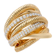 Fancy 18 Karat Yellow Gold 1.18 Carat Diamond Crossover Ring