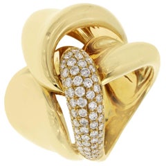 Fancy 18 Karat Yellow Gold 1.55 Carat Diamond Large Twist Ring