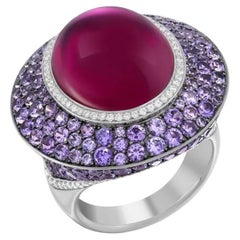 Boucles d'oreilles fantaisie en or blanc 18 carats avec améthyste 18,16 carats, diamants et saphirs violets