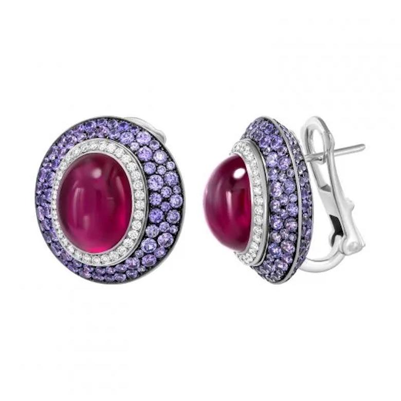 Modern Fancy 18, 16 Ct Amethyst Diamond Purple Sapphire 18 Karat White Gold Earrings For Sale