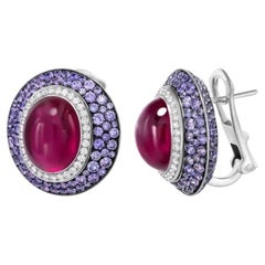 Fancy 18,16 Ct Amethyst Diamond Purple Sapphire 18 Karat White Gold Earrings