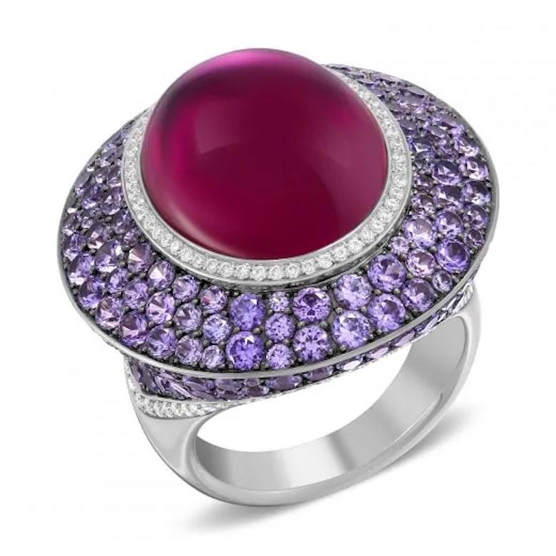 Modern Fancy 18, 16 Ct Amethyst Diamond Purple Sapphire 18 Karat White Gold Ring For Sale