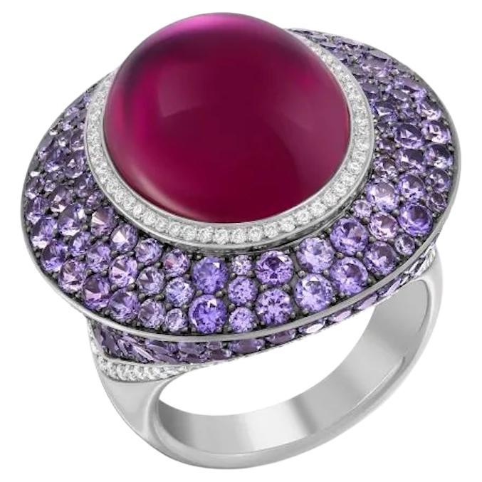 Fancy 18, 16 Ct Amethyst Diamond Purple Sapphire 18 Karat White Gold Ring For Sale