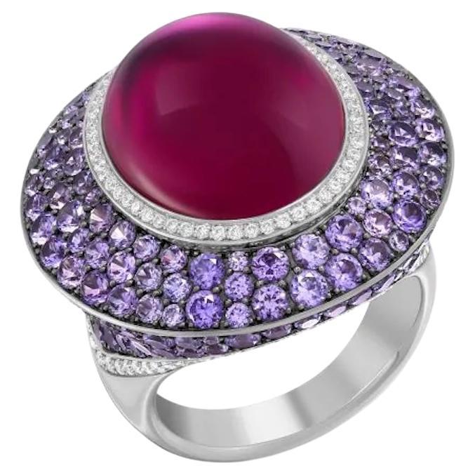 18 Karat Weißgold Ring mit ausgefallenem 18,16 Karat Amethyst und lila Saphir