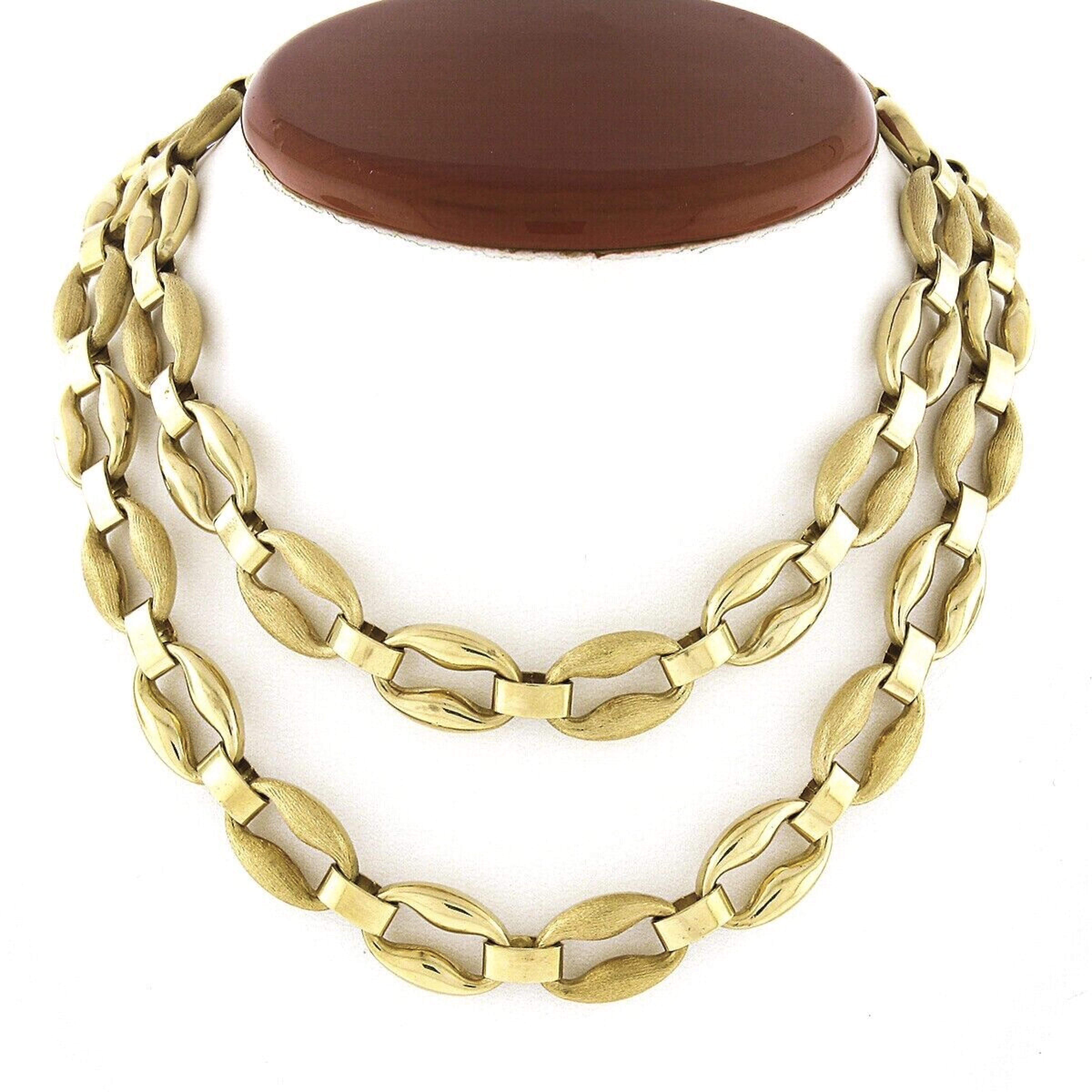 Fancy 18K Gold Long Alternating Polished & Brushed Oval Link Chain Necklace