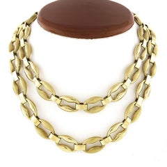 Long collier à maillons ovales fantaisie en or 18 carats, poli et brossé, alternant