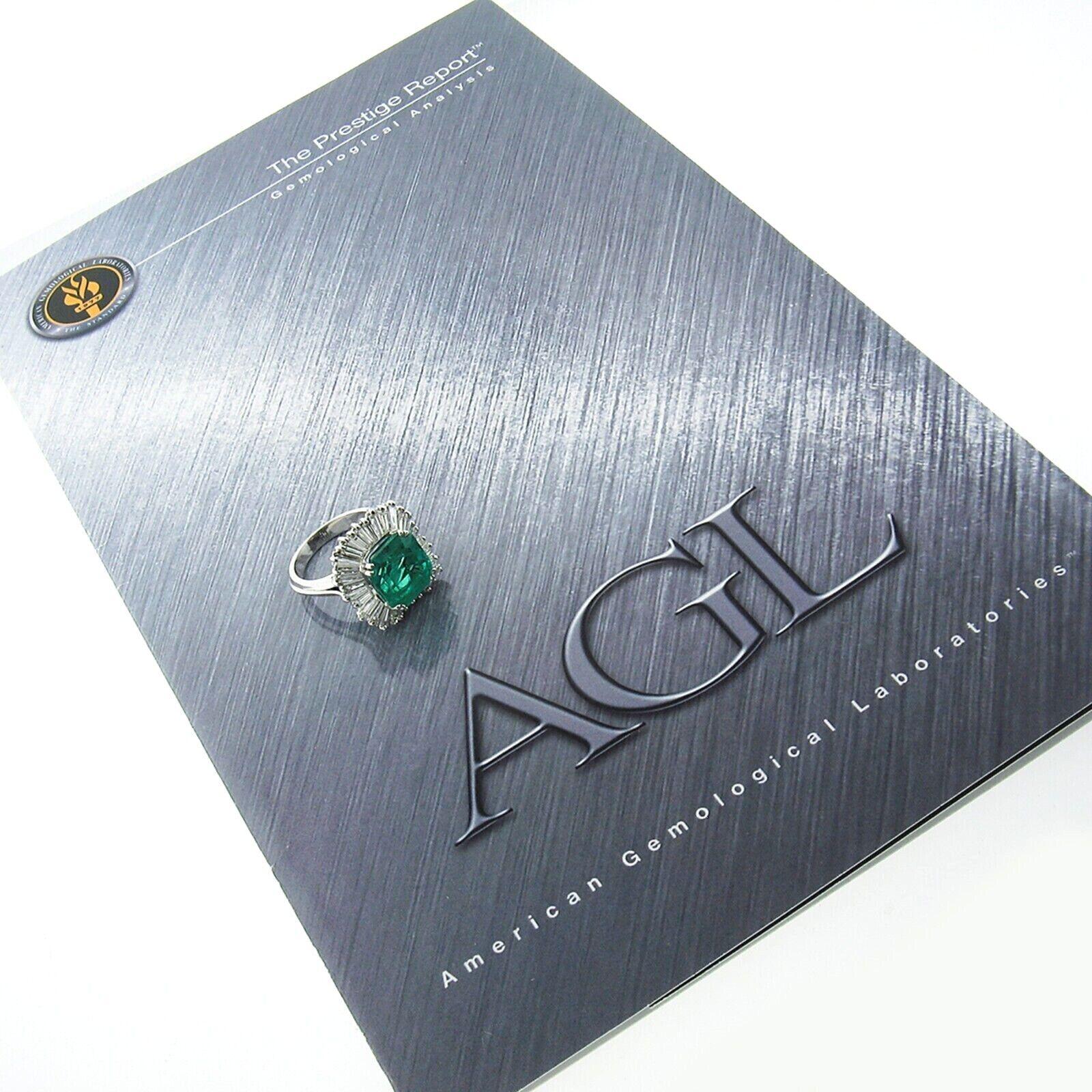 Fancy 18k Gold AGL 7.67ctw Colombian Emerald & Baguette Diamond Ballerina Ring For Sale 5