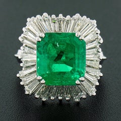 Fancy 18k Gold AGL 7.67ctw Colombian Emerald & Baguette Diamond Ballerina Ring