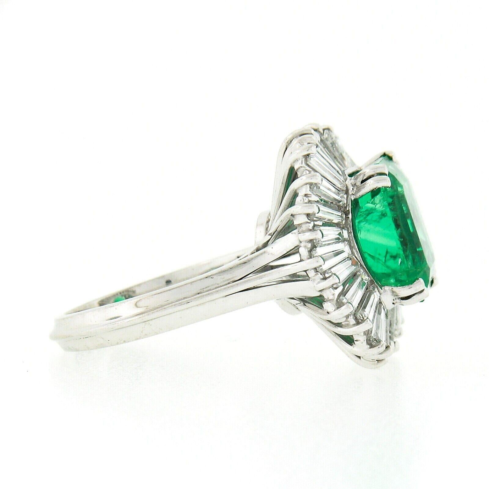 Fancy 18k Gold AGL 7.67ctw Colombian Emerald & Baguette Diamond Ballerina Ring In Excellent Condition For Sale In Montclair, NJ