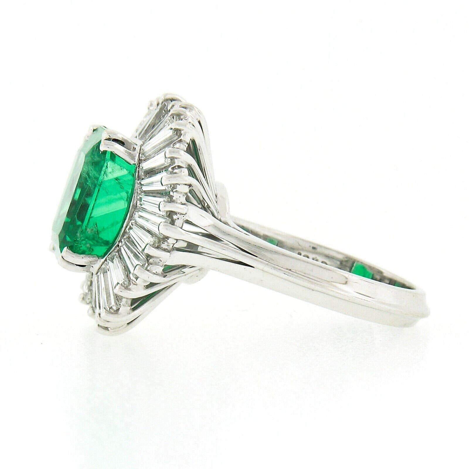Women's Fancy 18k Gold AGL 7.67ctw Colombian Emerald & Baguette Diamond Ballerina Ring For Sale