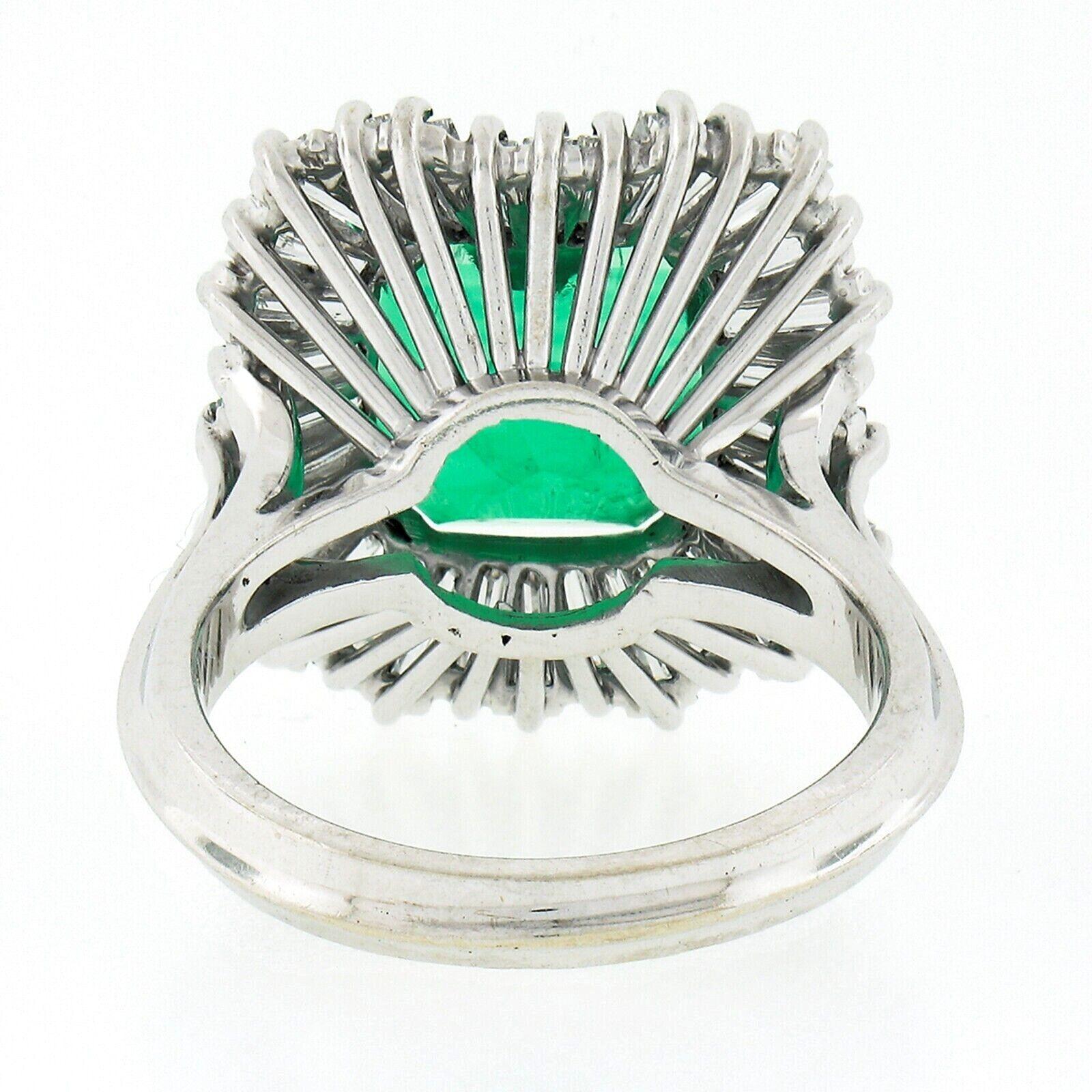 Fancy 18k Gold AGL 7.67ctw Colombian Emerald & Baguette Diamond Ballerina Ring For Sale 1