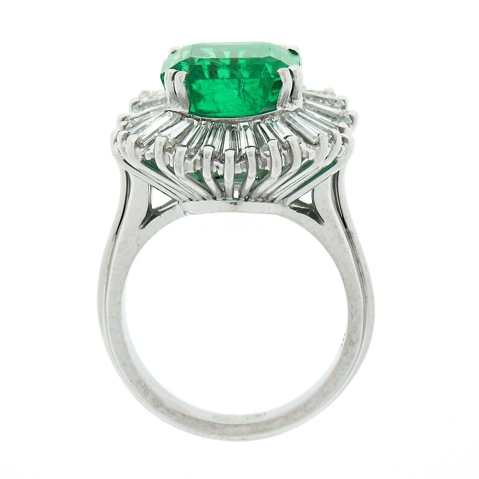 Fancy 18k Gold AGL 7.67ctw Colombian Emerald & Baguette Diamond Ballerina Ring For Sale 2