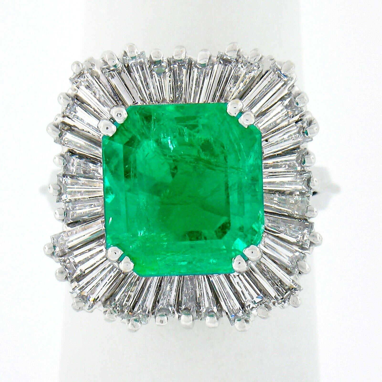 Fancy 18k Gold AGL 7.67ctw Colombian Emerald & Baguette Diamond Ballerina Ring For Sale 3