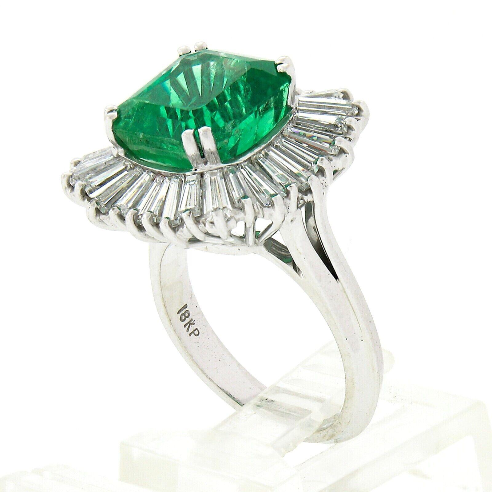 Fancy 18k Gold AGL 7.67ctw Colombian Emerald & Baguette Diamond Ballerina Ring For Sale 4