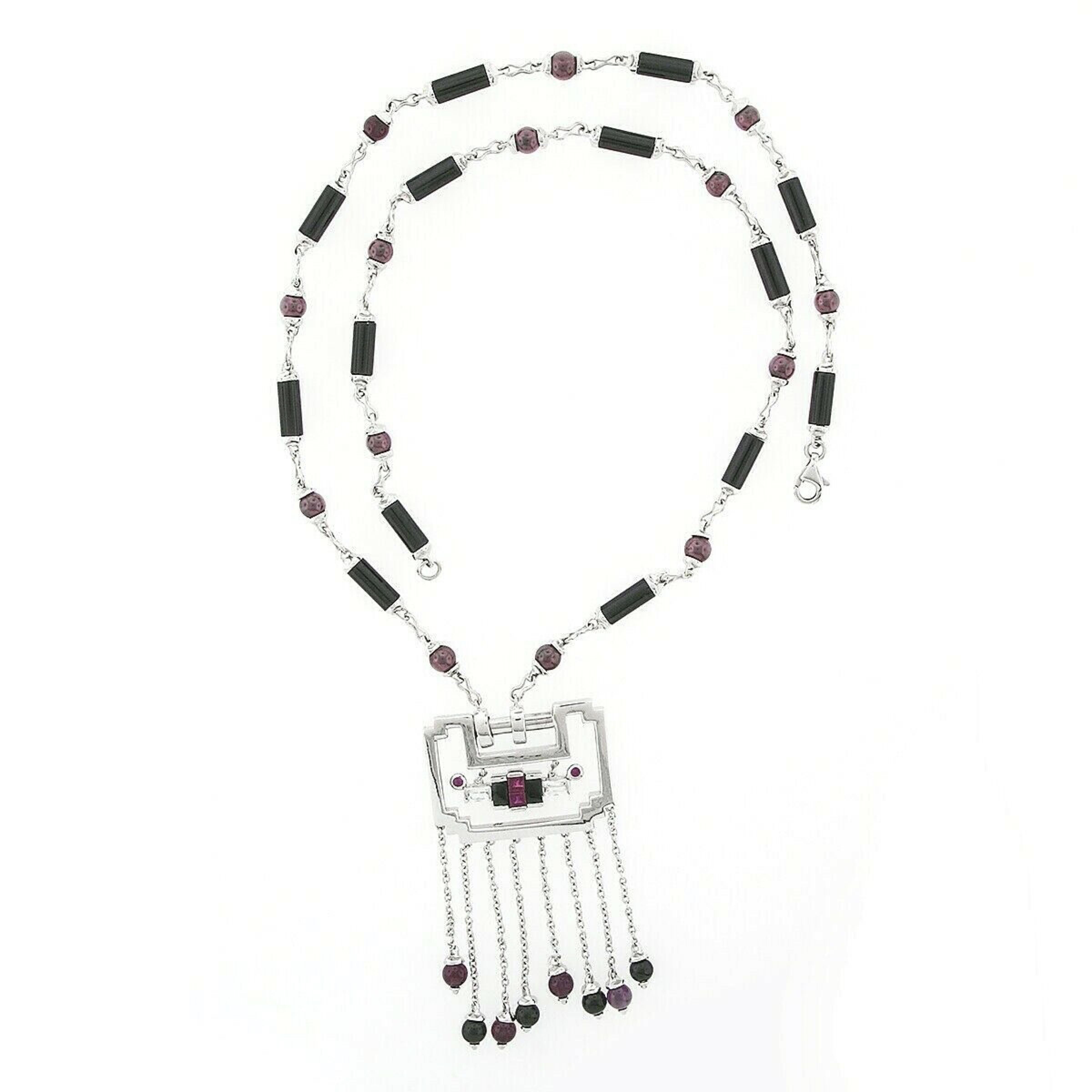 Kronleuchter-Halskette aus 18 Karat Gold mit schwarzem Onyx und Perlen-Turmalin und Quaste im Angebot 2