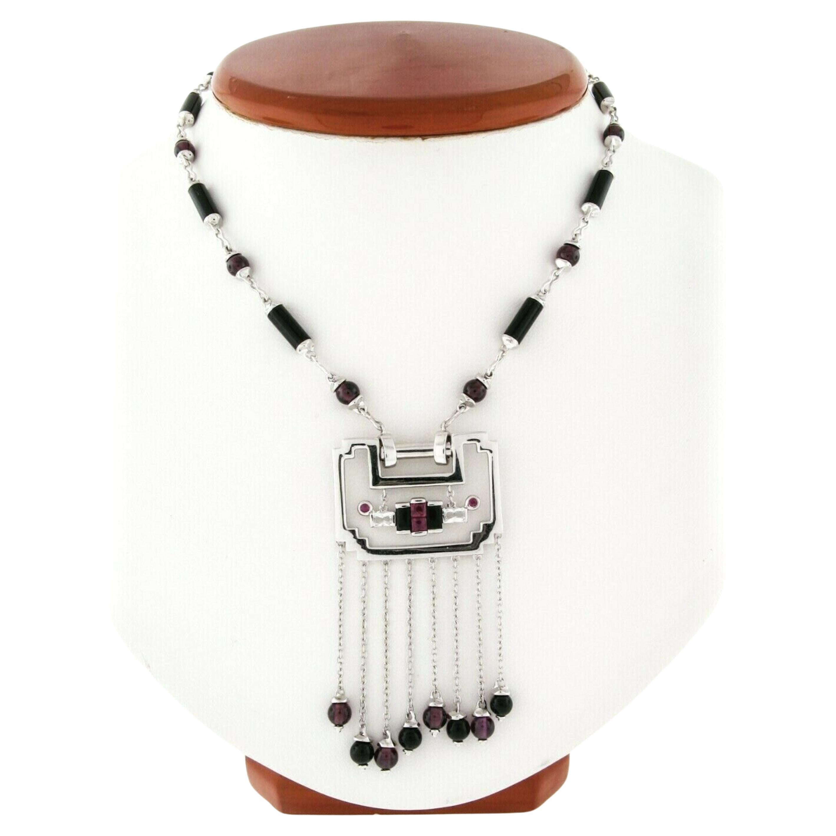 Collier lustre fantaisie à pampilles en or 18 carats, onyx noir, perles et tourmaline