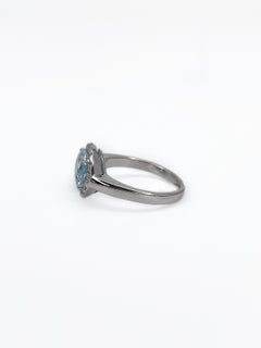 Fancy 18K White Gold 2.85ct Aquamarine Diamond Horizontal Oval Halo Ring